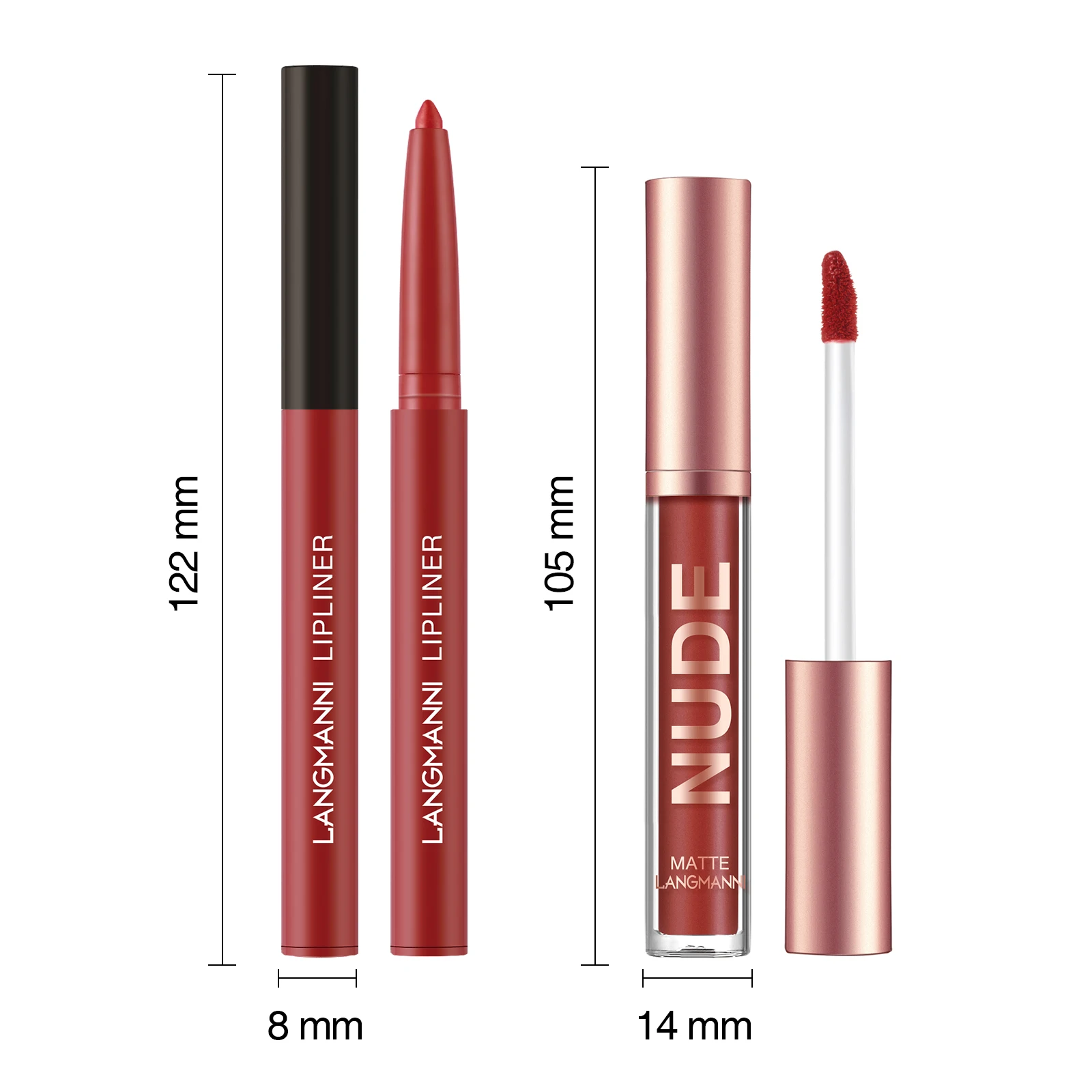 2 Piece Lip Gloss Lip Liner Set Matte Finish Non stick Cup Long Lasting Color Liner Combo Defined Lips