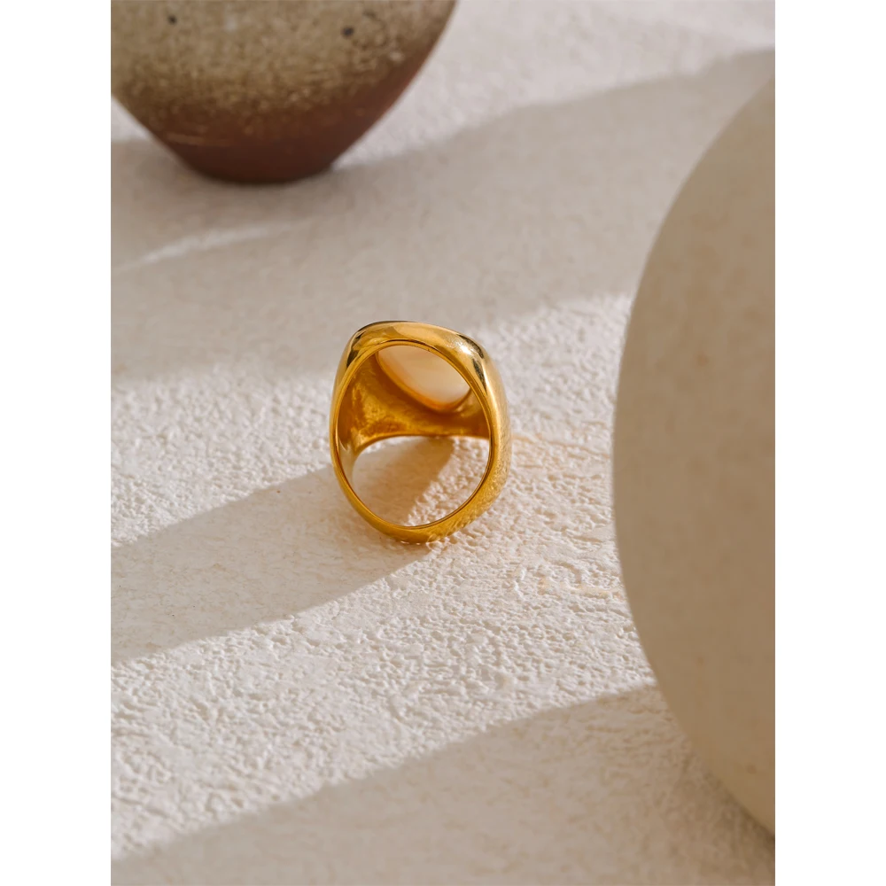 Yhpup Stainless Steel Shell Water Drop Golden Ring for Women