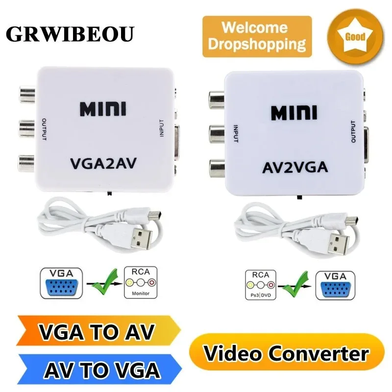 VGA TO AV Video Converter AV TO VGA Convertor 3.5mm Audio RCA To Video Converter For PC TV HD Computer TV VGA2AV