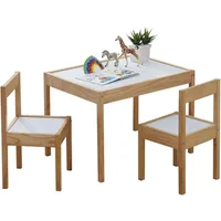 3 Piece Solid Rubberwood Table and Chairs Set with Natural Finish, Rounded Edges and Corners, and Wipeable Dry Erase Surface 1
