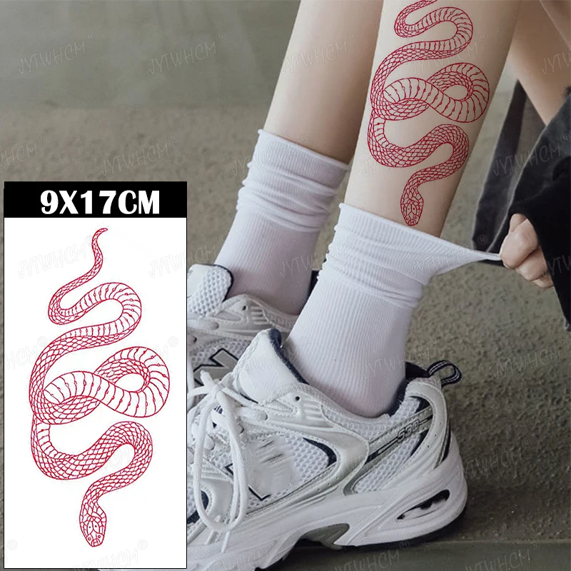 

Large Red Snake Waterproof Temporary Women Men Tattoo Stickers Body Art Waist Leg Decals Fake Tattoos 9x17cm