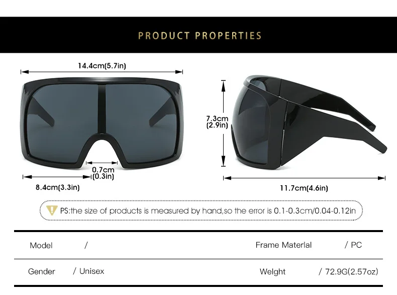 Y2K Vintage Luxus Marke Designer Übergroße Sonnenbrille Frauen Für Männer Trendy Punk Großen Rahmen Sonnenbrille Sport Goggle – Detail 5