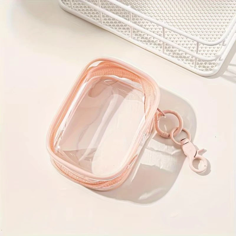 Compact Transparent Zippered Storage Bag - Multifunctional Organizer for Travel Accessories with Keychain
