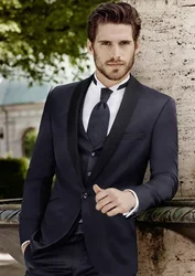 2024 High Quality Blue Formal Wedding Suits for Men Jacket Vest Pants Gentle Groom Blazer Slim Fit 3 Piece Tuxedo Costume Homme