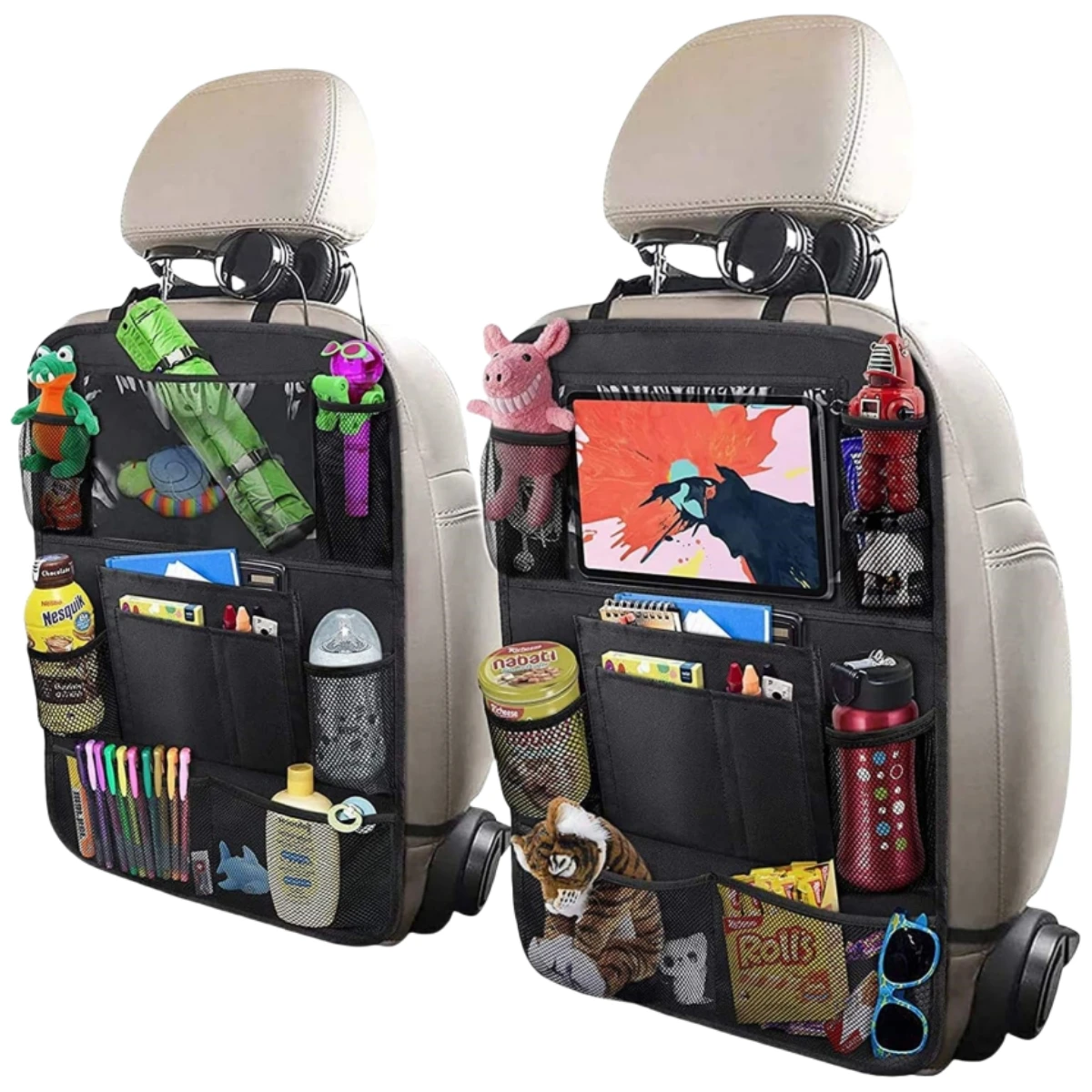 Car Seat Back Organizer 10 Storage Pockets with Touch Screen Tablet Holder Protector for Kids Children Car Accessories 1