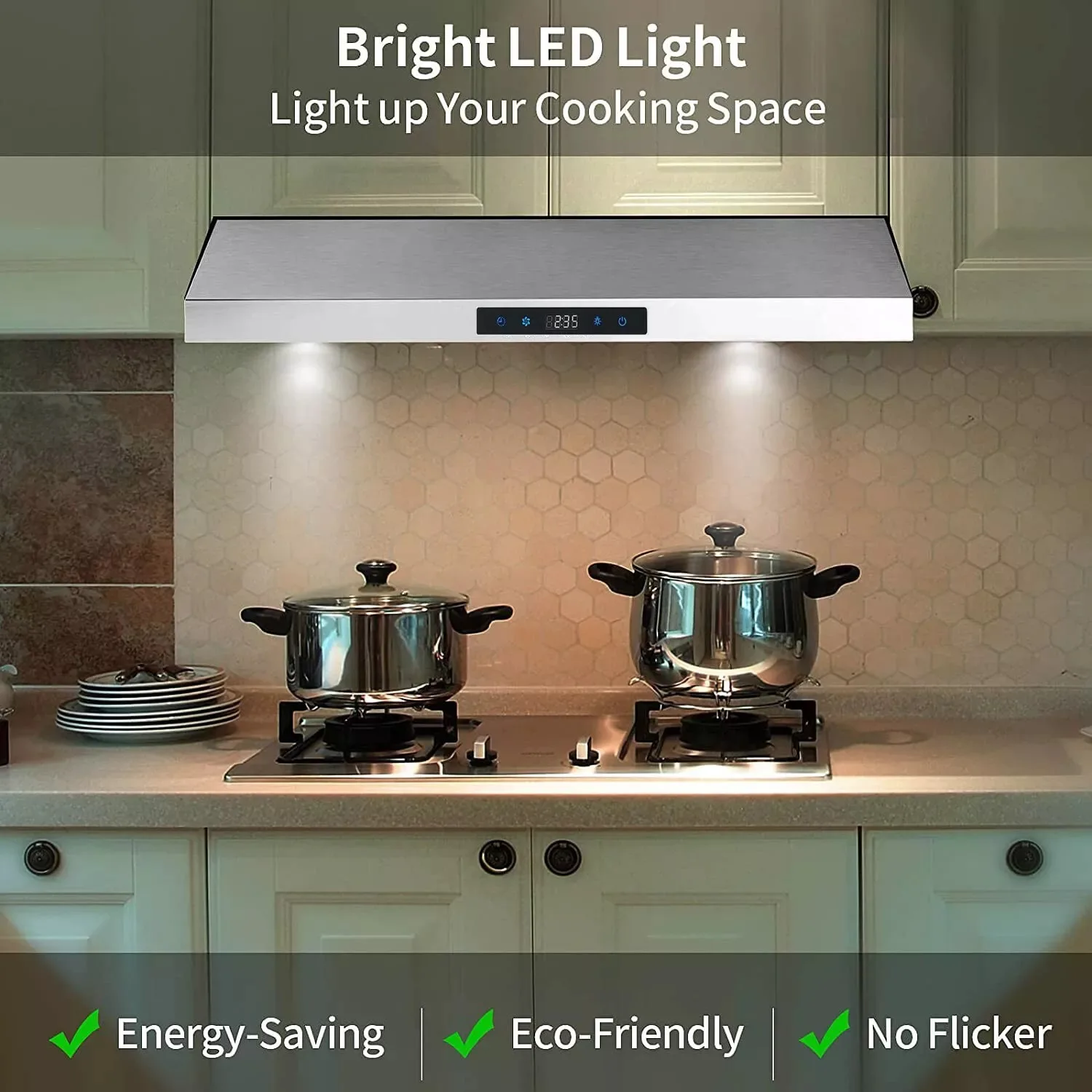 30 inch 600CFM Under Cabinet  3-Speed Touch Panel Vent LED Range Hood US0475BTC 4