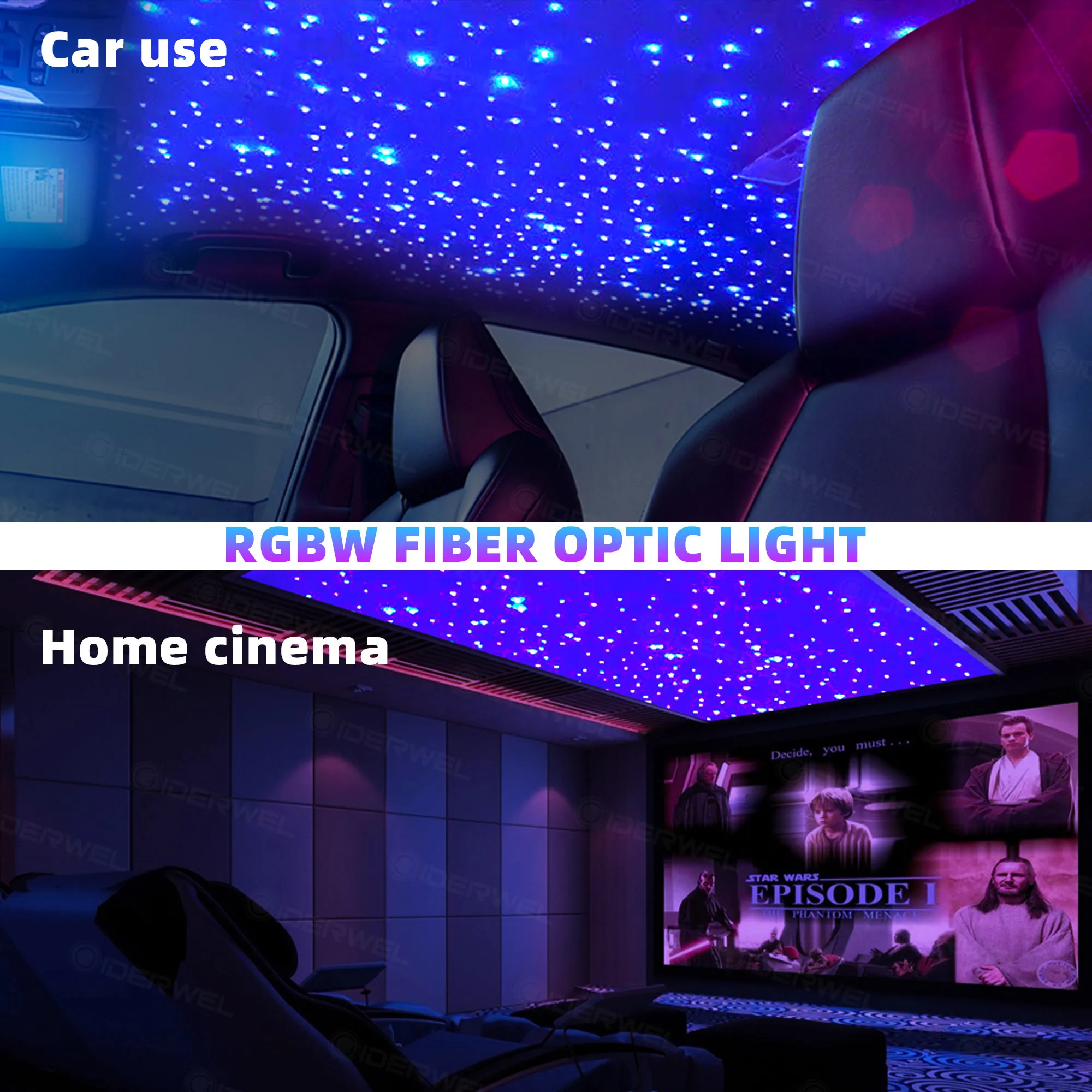 LED Optic Fiber Lights Kit Smart APP control RGBW Starry Sky Effect Ceiling Light Optical Fiber Cable Car Decoration
