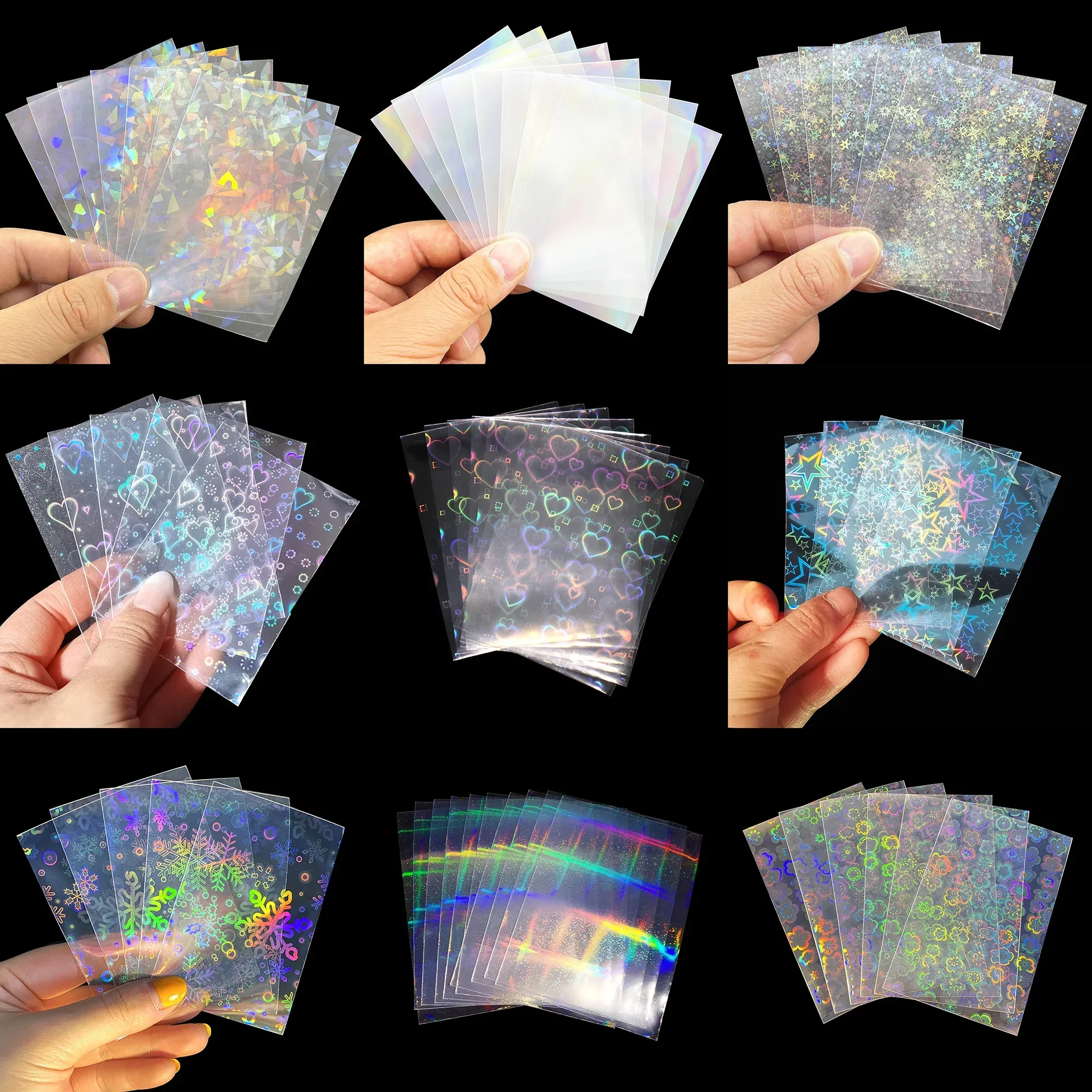 100pcs YGO PKM Photo Kpop Protector Trading Cards Shield Cover Board Games Card Sleeves Sweet Heart Foil Transparent Laser Clear playing card cover,playing card holder