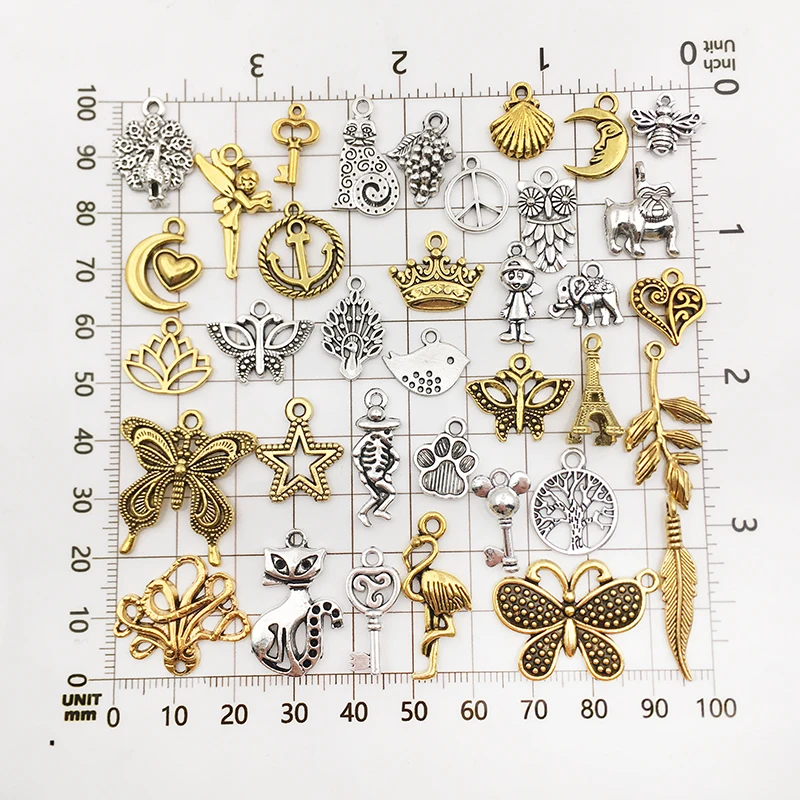 200pcs/Lot Zinc Alloy Gold Tibetan Silver Mix Charms Animal Pendant for DIYNecklace Bracelet Jewelry Making Craft Accessories