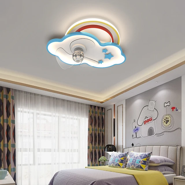 Ventilador de techo para niñas, lámpara LED de techo para niñas, ventilador  de techo con luces para dormitorio, 6 velocidades de viento, ventilador de