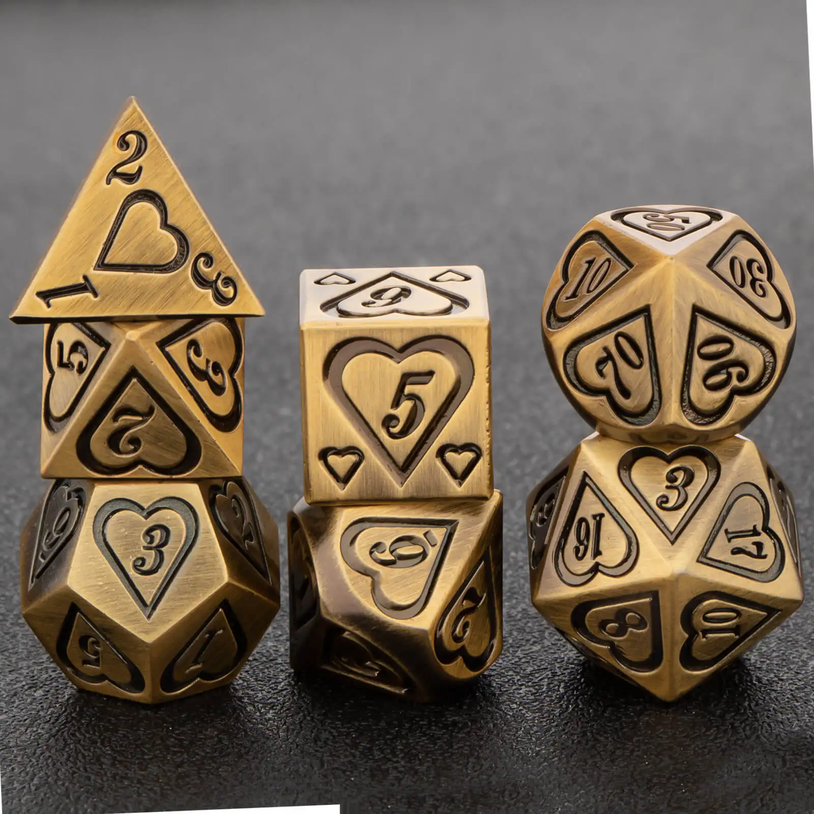 7 Pcs Love Heart DND Metal Dungeon and Dragon D&D Dice Set RPG D and D Role Playing Games Dice 3