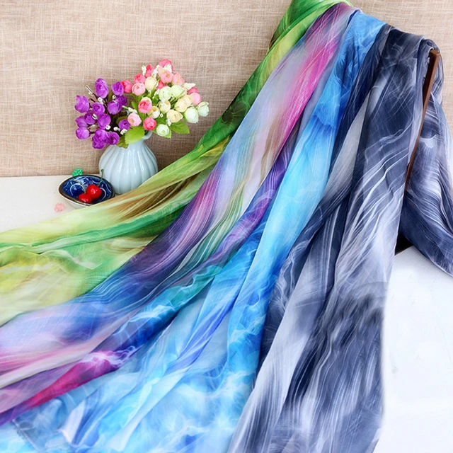 Digital Print Colorful Magic Chiffon 50D Fabric Ombre Dress Beach Shawl  Material