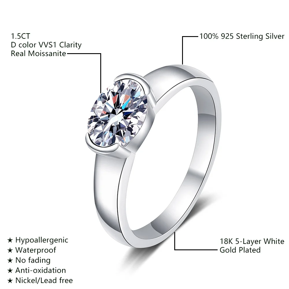 1.5CT D Color VVS1 Oval Moissanite Eternity Wedding Ring for Women 925 Sterling Silver Band with GRA Certificate Fashion Jewelry 3