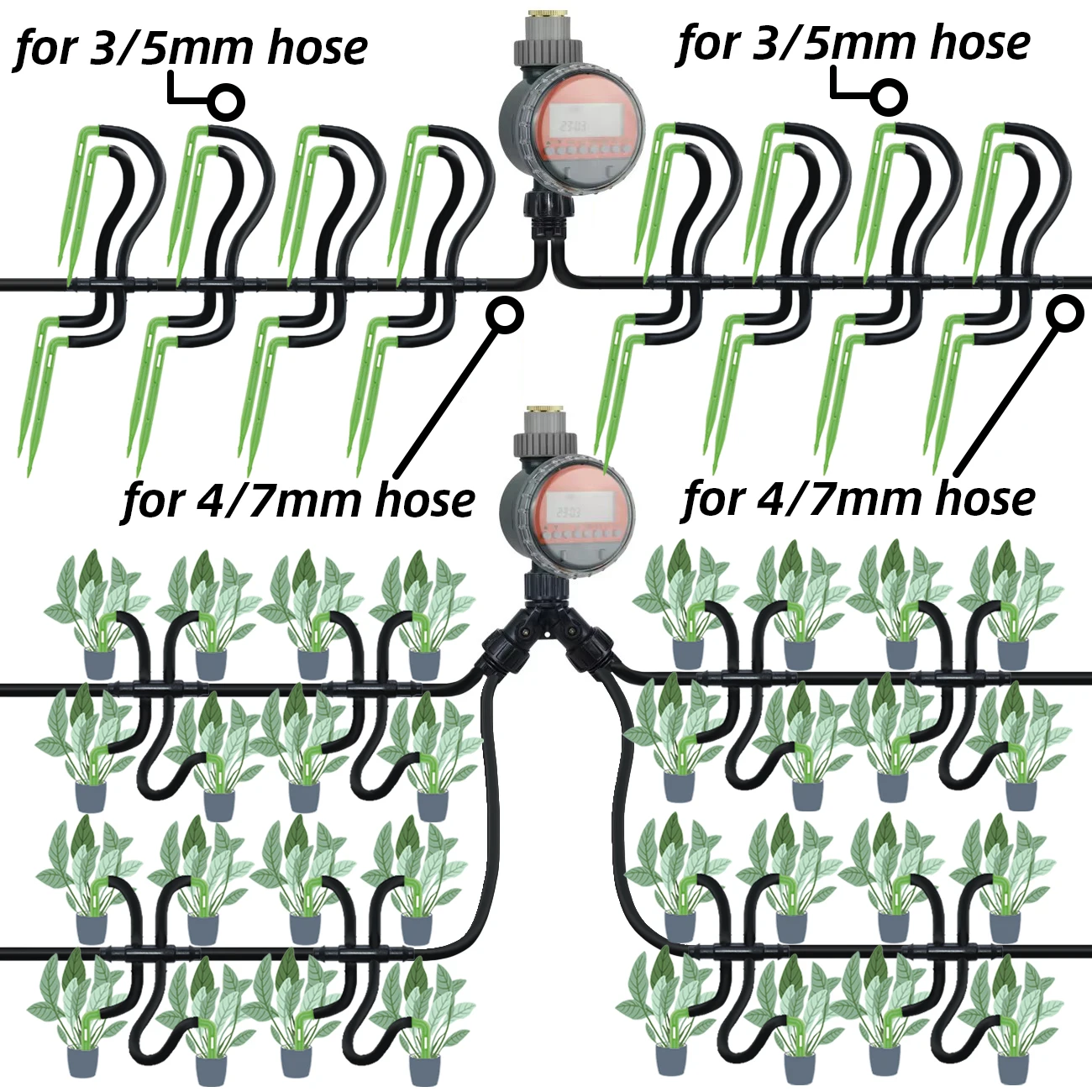 KESLA Garden 4/7mm to 3/5mm Hose Automatic Watering Drip Irrigation System Kit Elbow Emitter Potted Plant Home Bonsai Greenhouse 6