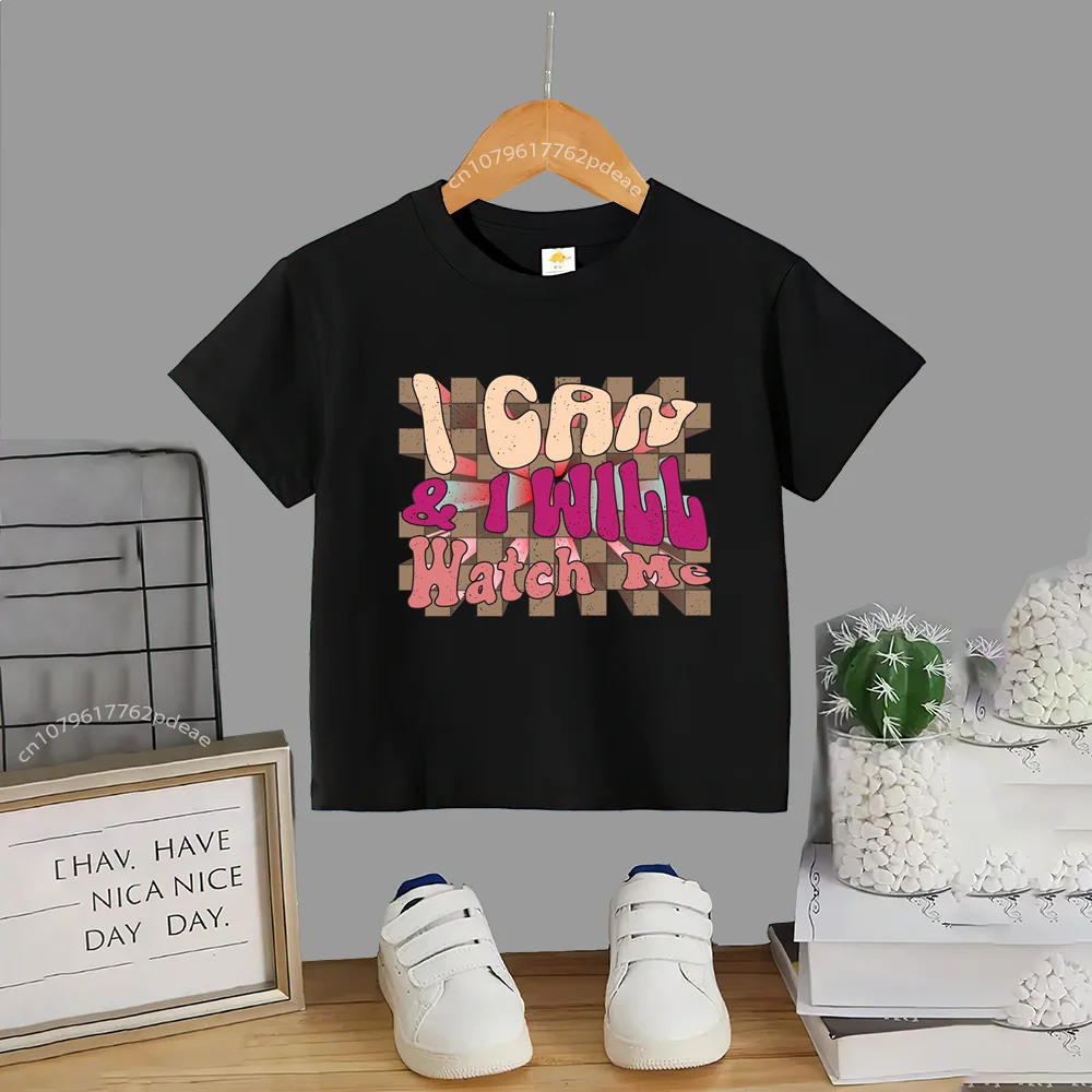 십대 스트리트 스타일 100% 코튼 알파벳 프린트 반팔 티셔츠, 아동용 편안한 크루 넥 상의