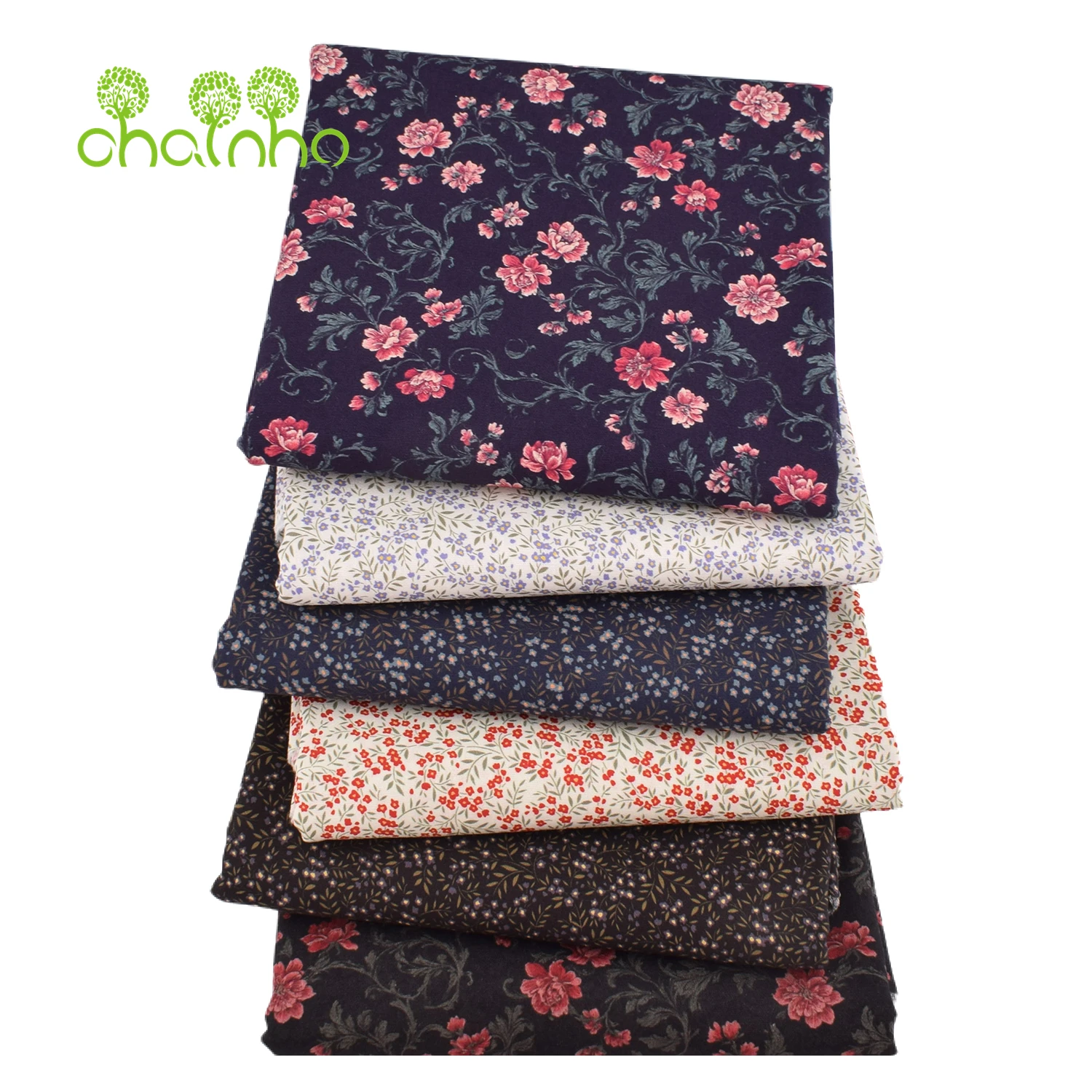 Chainho,Printed Plain Weave Poplin Cotton Fabric,DIY Quilting Sewing Material,Patchwork Cloth,Floral Series,2 Sizes,15PC225
