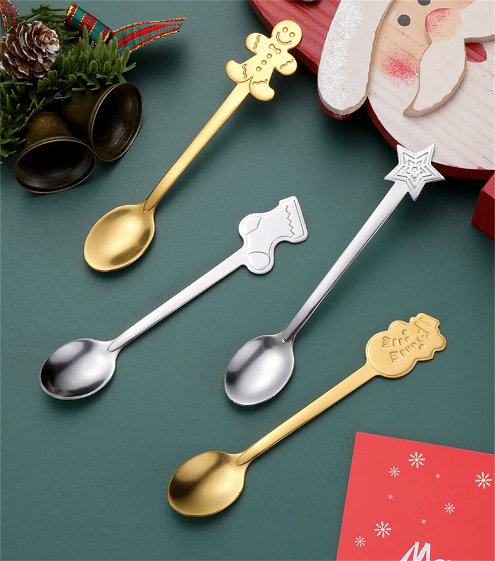 Description Picture 4 of item5/1PCS Christmas Coffee Spoon & Fork Sets Coffee Stirring Spoon Creative Dessert Tea Spoon Shovel Christmas Gift Box