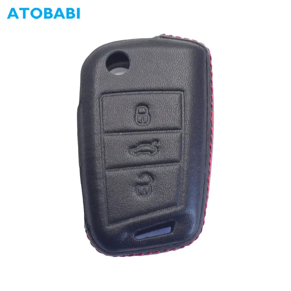 Leather Car Key Case Keychain For VW Volkswagen Golf MK7 GTI