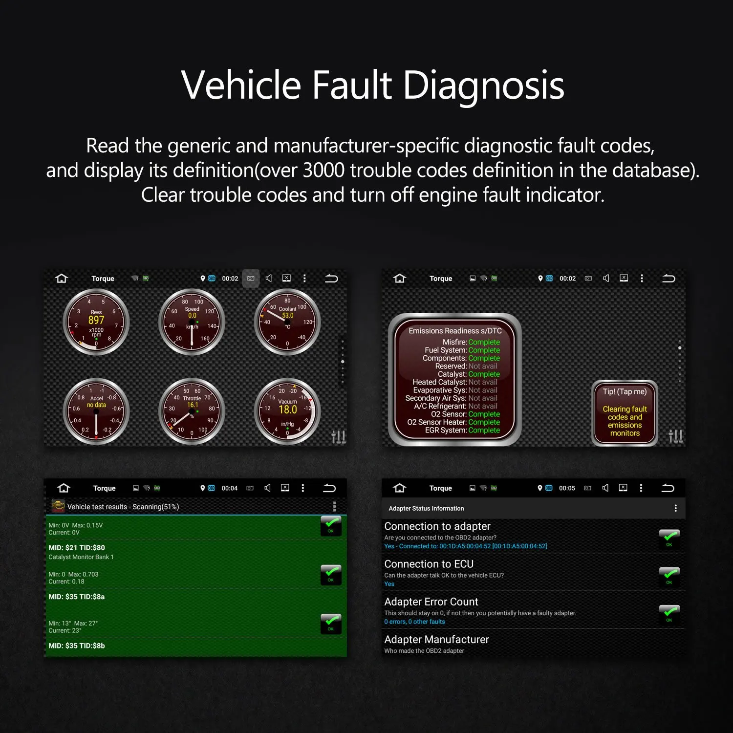 OBD2 Scanner Adapter BT Wireless Diagnostic Code Reader OBD II Scan Tool Reset & Clear Check Car Engine Light