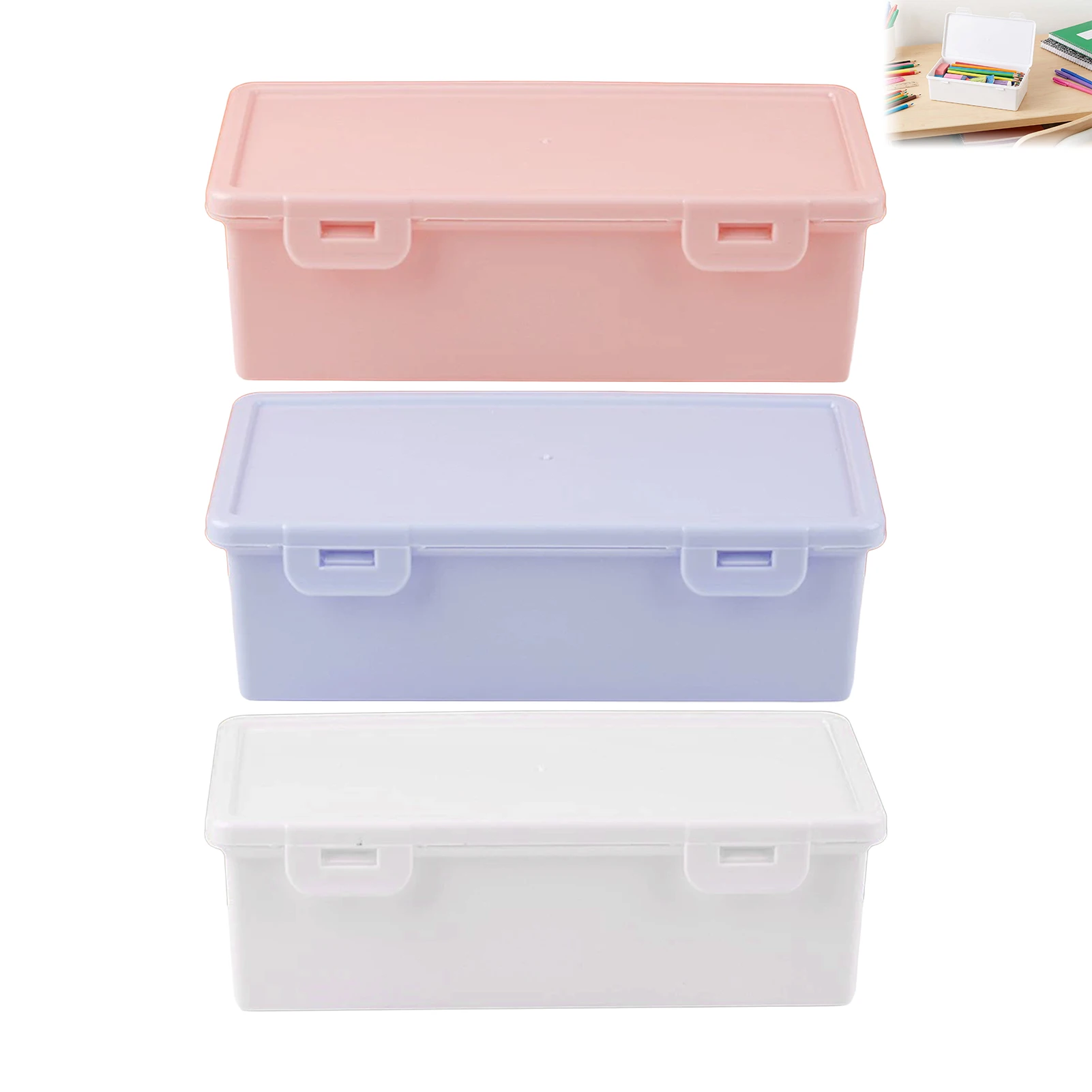 Astuccio colorato di grande capacità per la scuola, l'ufficio, organizer per cancelleria in plastica trasparente, scatola da scrivania Macaron - immagine 4