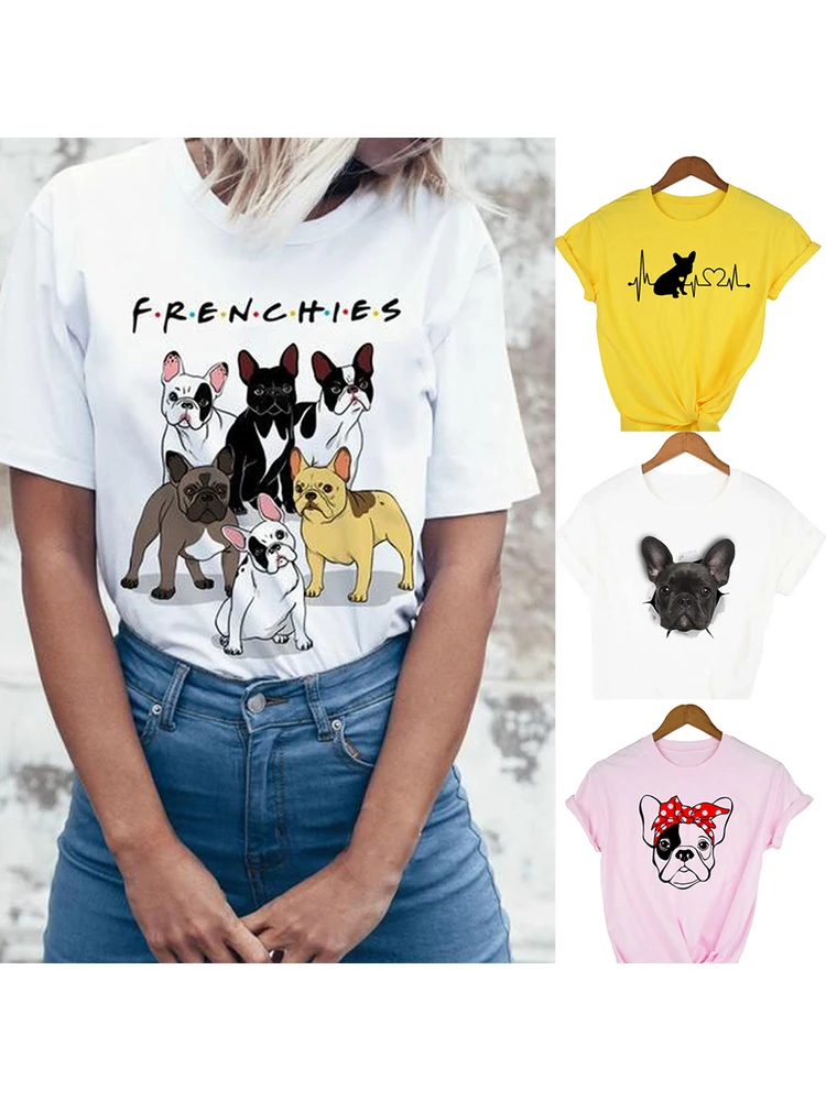 Cute French Bulldog With Flowers Ladies T-shirt/Tank Top ff366f 