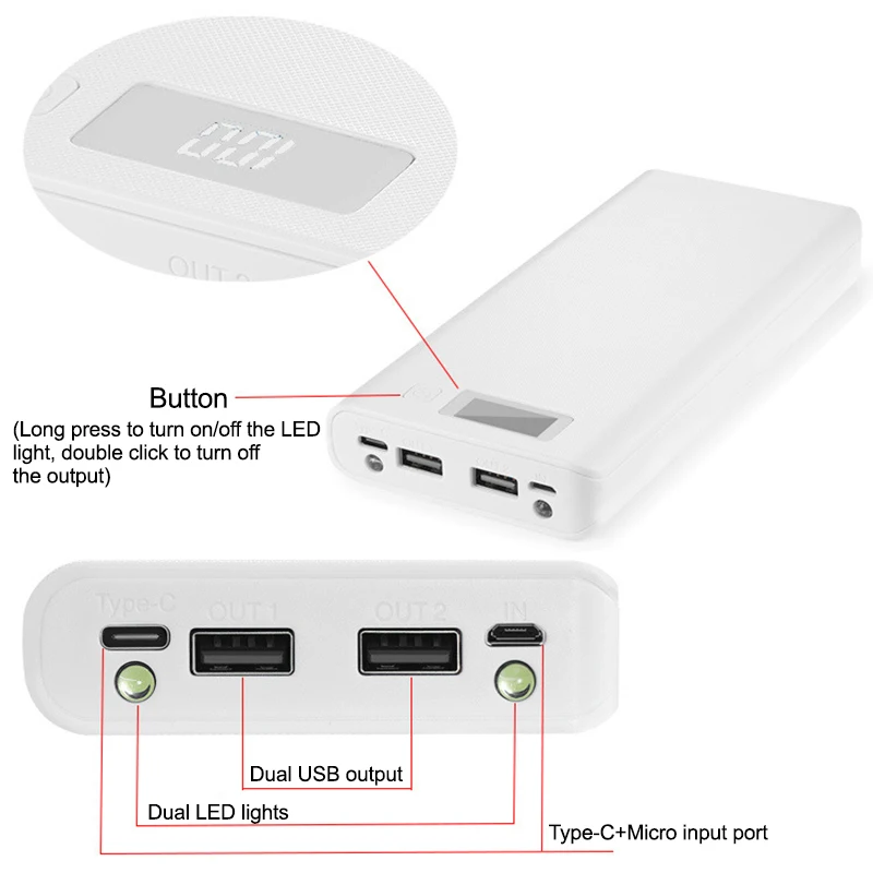 Battery case 8*18650 battery holder dual USB power bank battery box mobile phone charger DIY shell case for Xiaomi