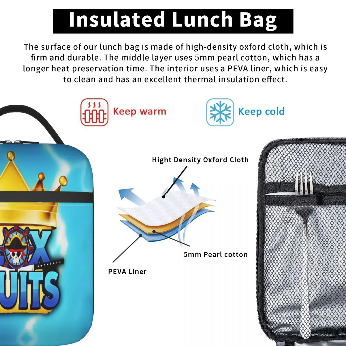 Insulated Lunch Box Blox Fruits Game Product Food Box INS Trendy Thermal Cooler Bento For School