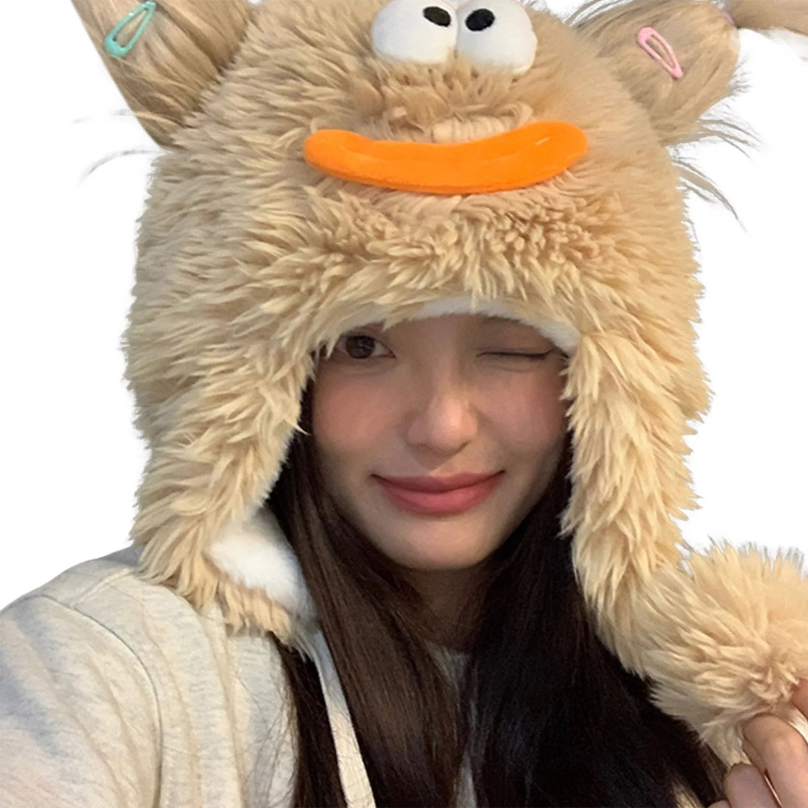 

Creative Plush Beanies Hat Thicken Warm Funny Sausage Mouth Hat Ugly Cap for Adults and Girls