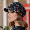 Floral Print Peaked Cap Woman Comfortable and Soft Ear Protection  Winter Hat Warm and Foldable Ethnic Style Short Brimmed Hat 2