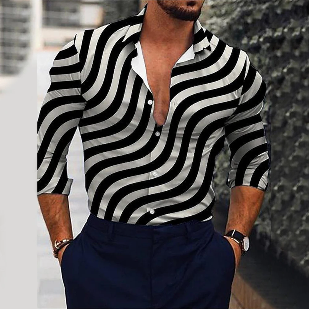 

Male Tops Hot New Men's Printed Fashion Breathable Shirt with Lapel and Long Sleeves for Sports and Casual Look