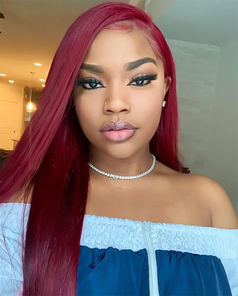 Burgundy bone straight 13x4 13x6 hd lace frontal human hair wig for
