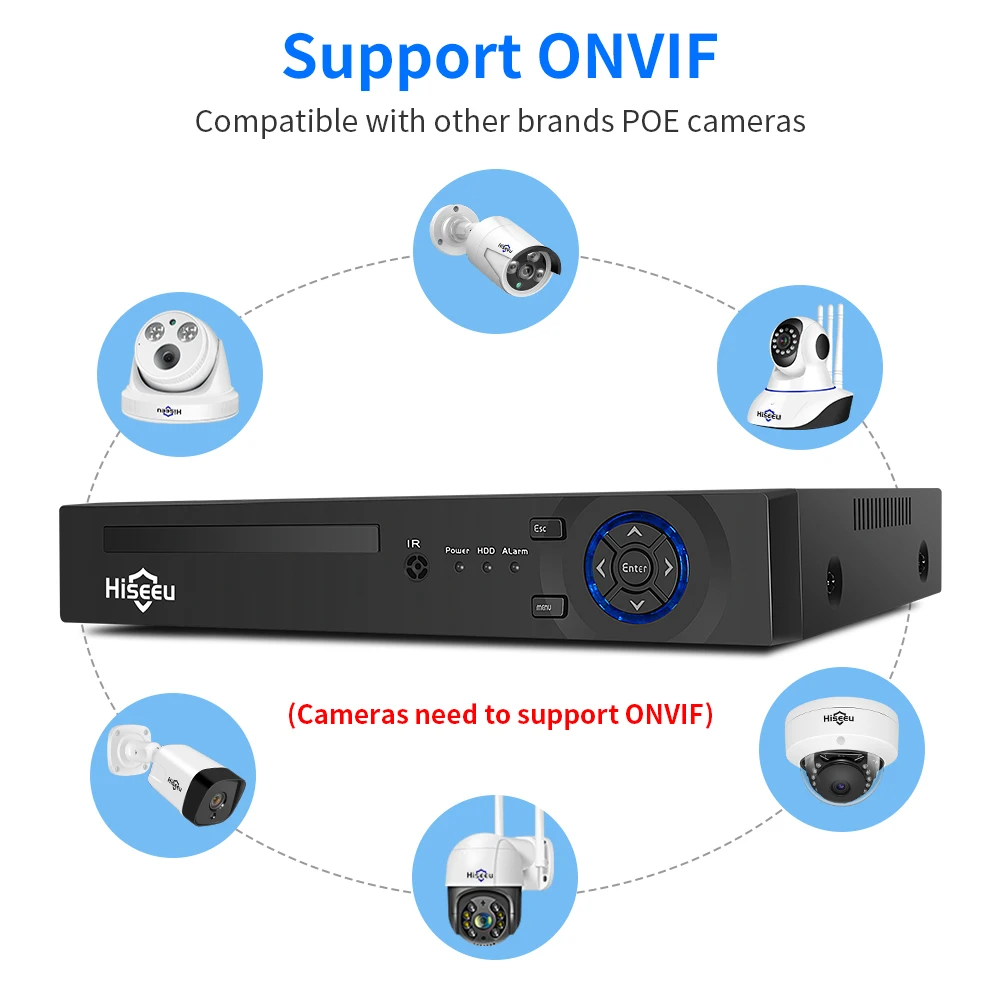 Hiseeu 4K 8CH POE NVR Security Surveillance P2P Network Video Recorder for CCTV System 1080P 3MP 5MP 8MP 4K Camera
