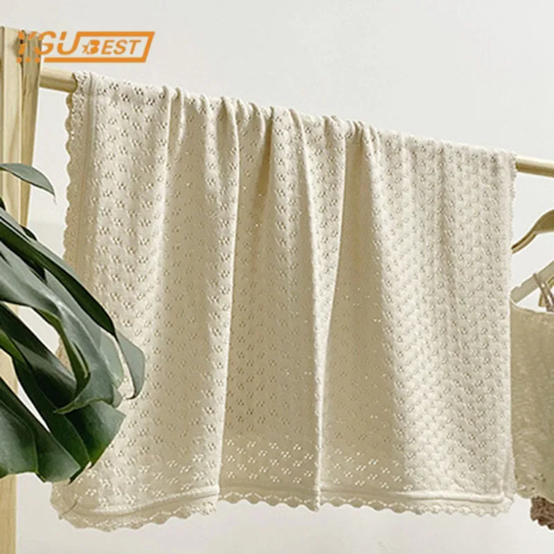 

Infant Baby Boy Girl Pure Color Hollow Out Lace Knit Blanket Spring Autumn Newborn Baby Quilt Boys Girls Cotton Hold Blanket