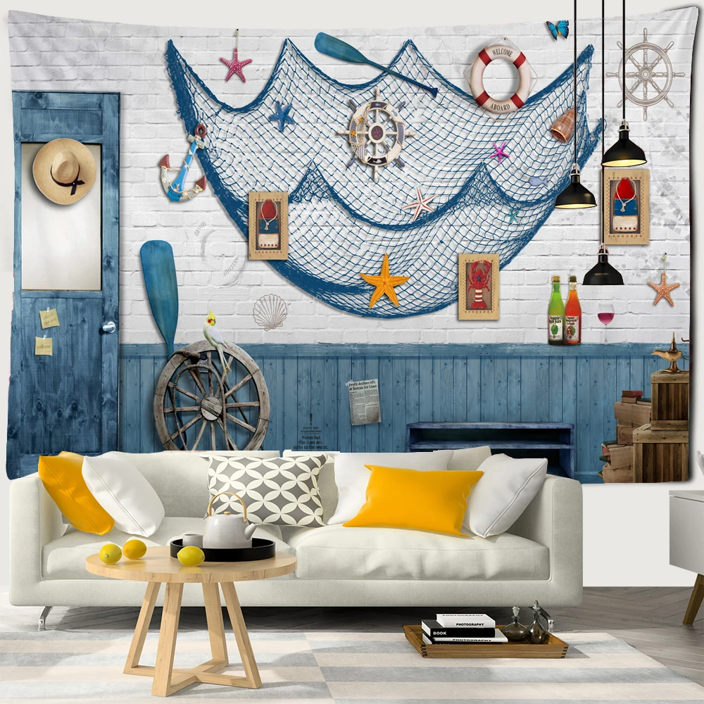 

Mediterranean style Beach Ocean Navigation Tapestry Wall Hanging Hippie Art Bedroom Living Room Home Decor Kids Wall Tapestries