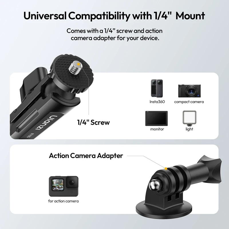 Ulanzi R105 Bicycle Rail Mount Clamp 360° Adjustable Knob with 1/4" Mount for Insta360 Action Camera Monitor Photography Light