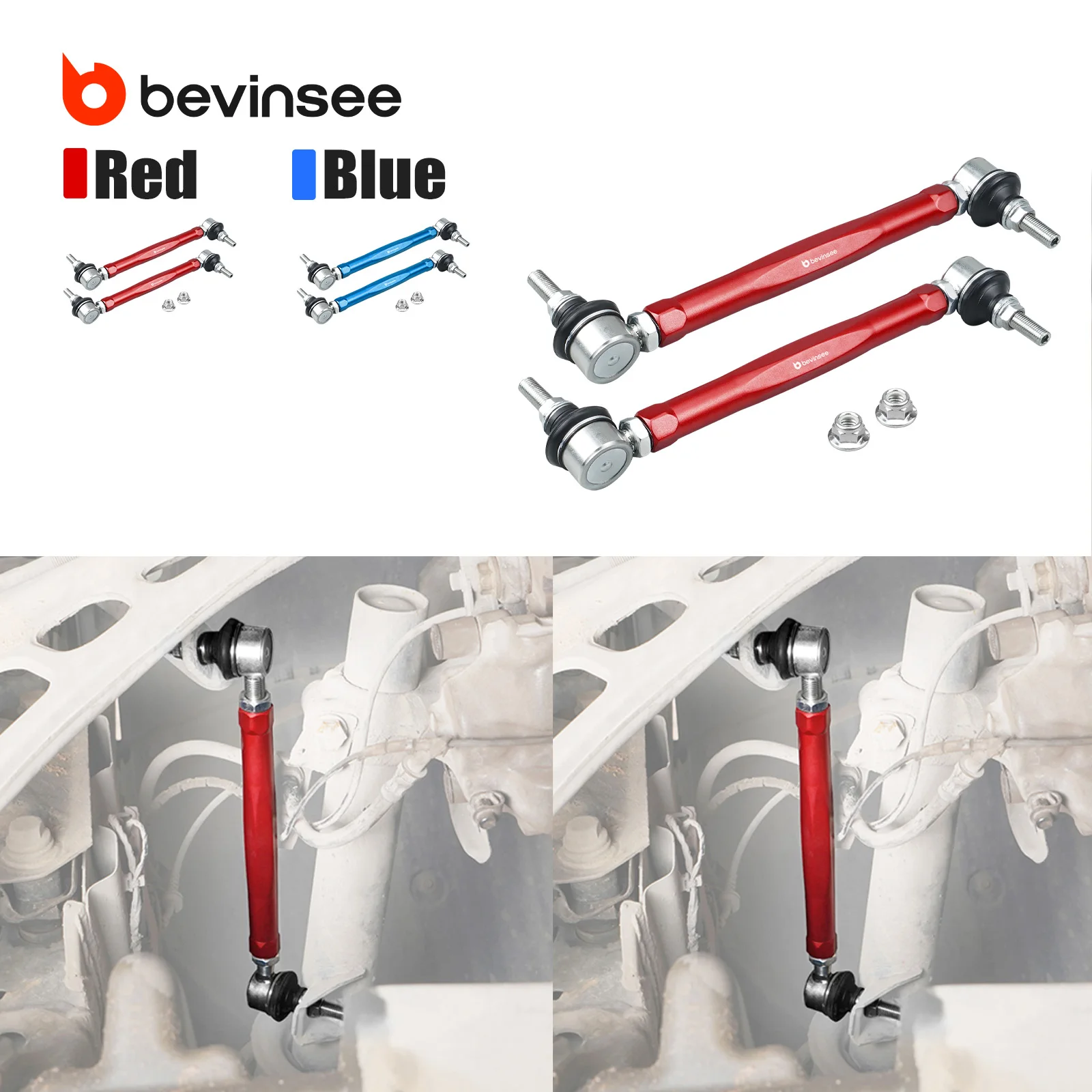 BEVINSEE Adjustable Front Sway Bar End Link Kit (245mm to 310mm), for BMW E46 Z4 E85/E86, Replace for 31356780847,31351095694