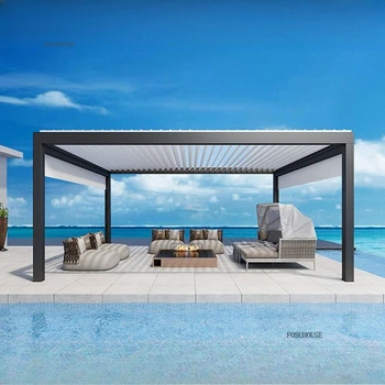 Padiglione con otturatore a patta per cortile Pergola elettrica/manuale Gazebo in lega di alluminio personalizzati per la decorazione del giardino della villa all'aperto 1