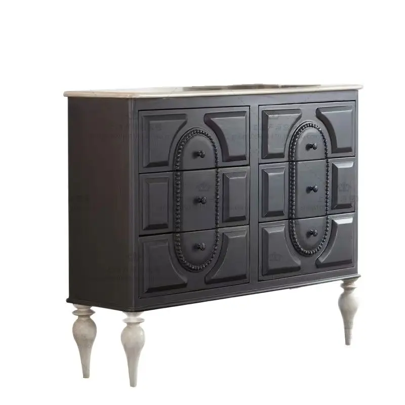 

American Solid Wood Hall Cabinet Living Room Decoration Storage European Neoclassical Porch Black Table
