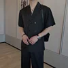 Summer Sets Men Fashion Double Breasted Short Sleeve Shirt/Trousers Two Piece Set Men Korean Loose Ice Silk Sets Mens Formal Set 3