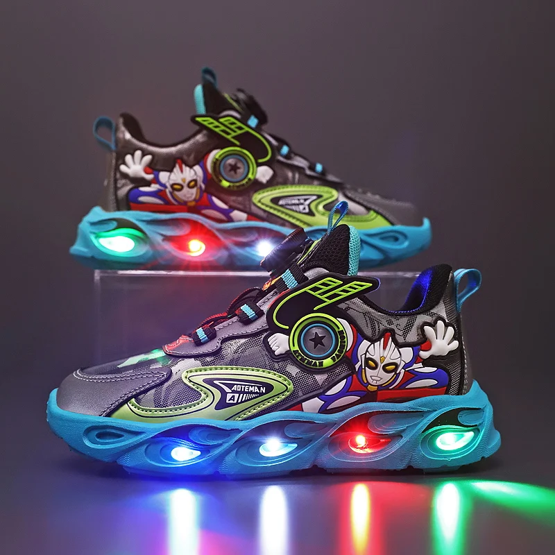 남아용 회전 단추 가벼운 신발, 중형 및 대형 어린이 무료 레이스업 스니커즈, 초등학생 러닝 스니커즈, 2023 신상 