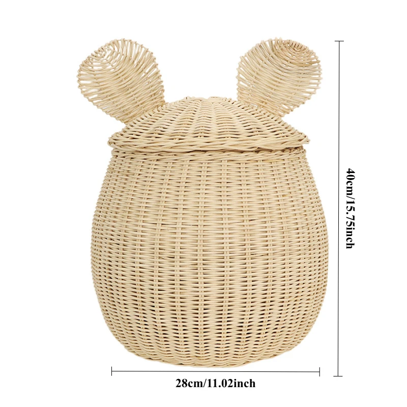 Breathable Rattan Storage Set - Mouse Shape Toy Organizer for Indoor Plants & Children's Books - Rustic Farmhouse Decor Basket 3