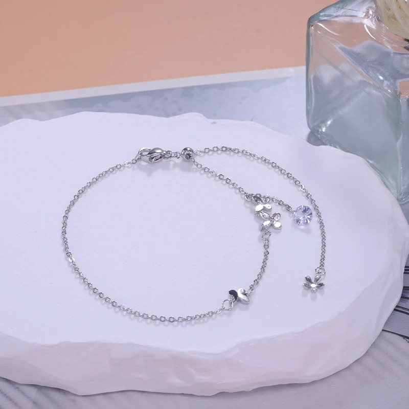 VENTFILLE 925 Sterling Silver Butterfly Anklet for Women Delicate