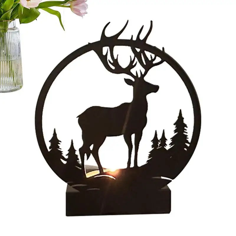 

Elk Silhouette Hollow Design Black Candlestick Holders Modern Ornament Wall Finish Decor For Living Room Bedroom Bathroom Indoor