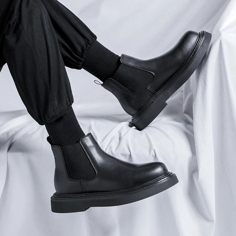 New British style thick bottom sleeve Chelsea boots fashion casual simple men's shoes
