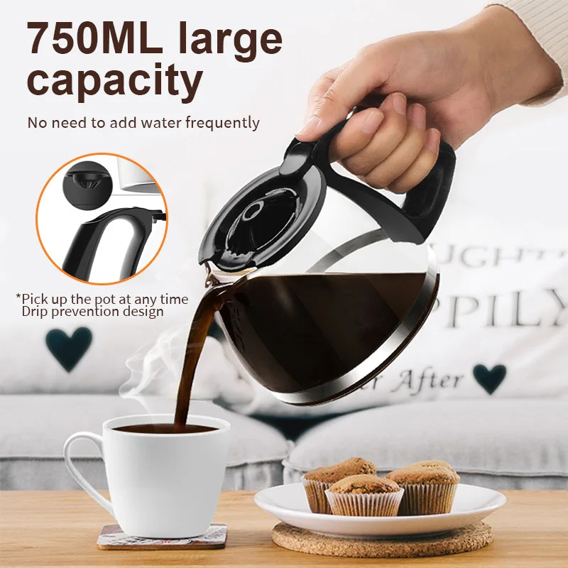 750ML Small Coffee Maker, Compact Coffee Machine with Reusable Filter,  Warming Plate and Coffee Pot for Home and Office - AliExpress
