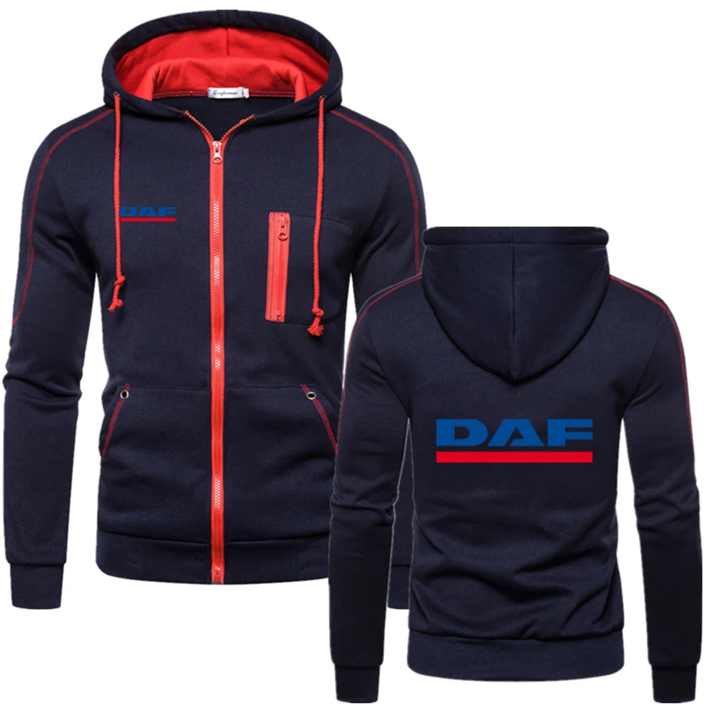 Spring Autumn Men's DAF Truck Print New Type Solid Color Hoodies Windproof Versatile Coat Loose and Comfortable Jacket