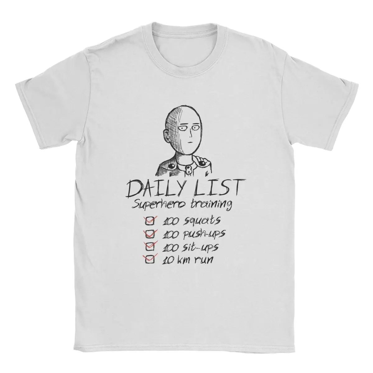

One Punch Man Daily List T Shirt for Men Pure Cotton Cool T-Shirt O Neck Anime Manga Tees Short Sleeve Clothing Summer