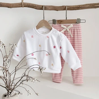Abbigliamento per Neonata Primavera Autunno, Set con Felpa Floreale e Pantaloni, Completo a Maniche Lunghe 2 Pezzi 0-3 Anni