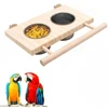 bird feeder stainless steel pet parrot feeding bowl with wooden stand feeding watering supplies for birds double bowl