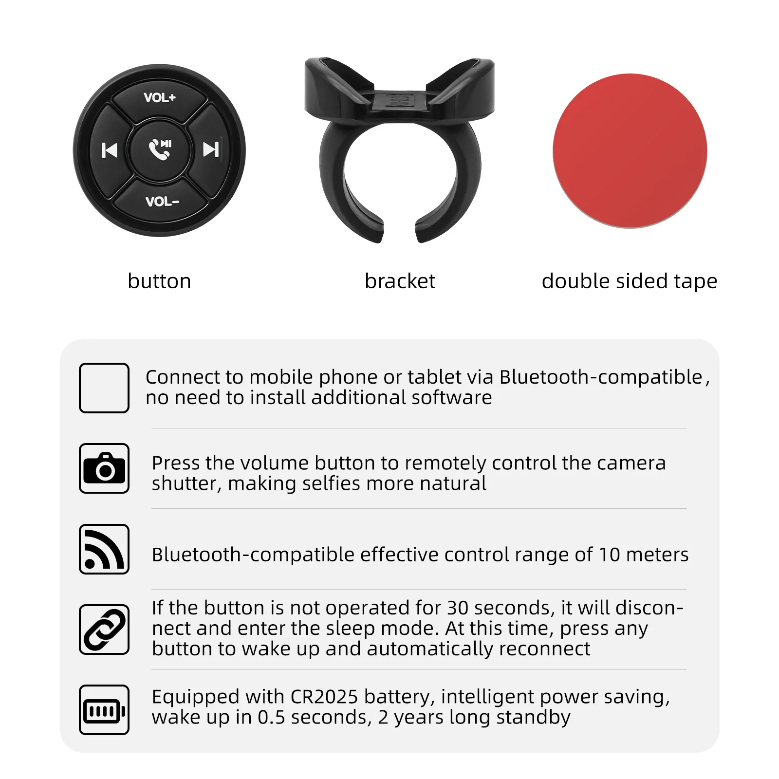 5 Keys Wireless Media Button Remote Controller Car Motorcycle Bike Steering Whee